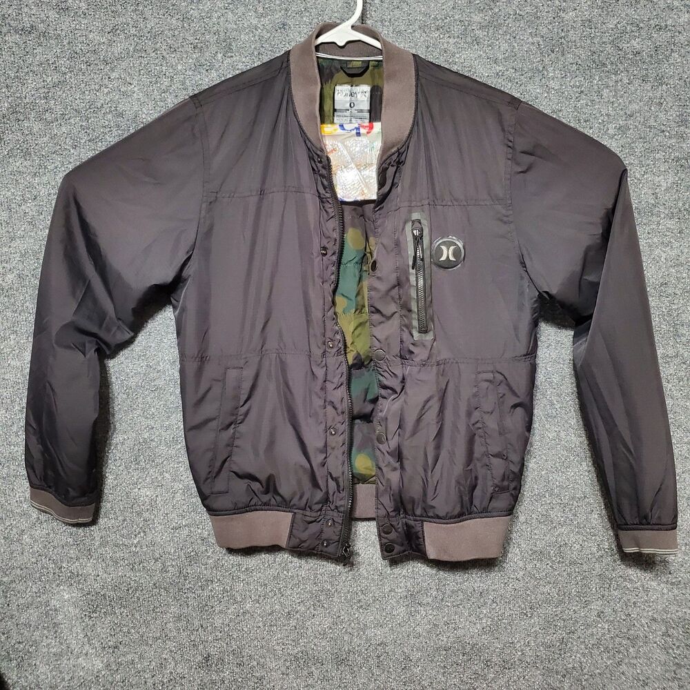 Hurley Jacket Mens Small Black All City Stealth Bomber Squadron Camo Lining